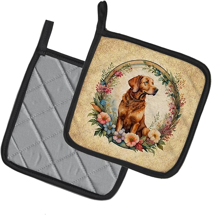 Caroline's Treasures Chesapeake Bay Retriever and Flowers Pair of Pot Holders Kitchen Heat Resistant Pot Holders Sets Oven Hot Pads for Cooking Baking BBQ, 7 1/2 x 7 1/2
