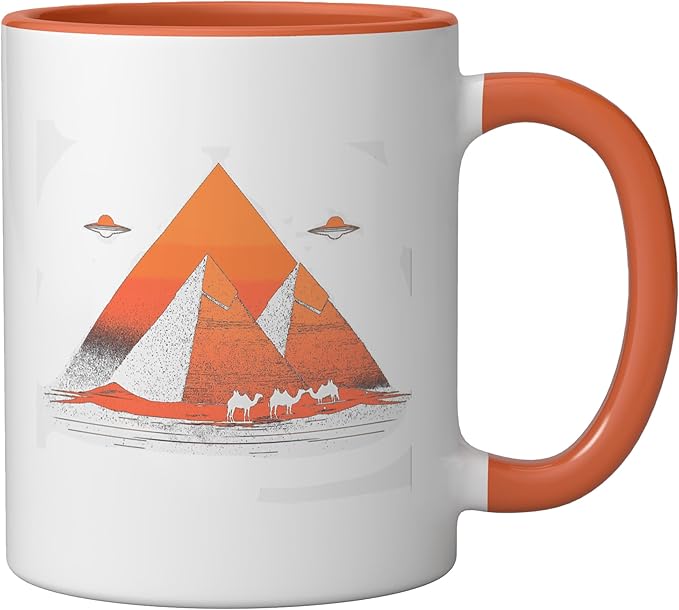 Alien Saucer Cryptid Extraterrestrial Beings Ceramic Mug, Orange/White