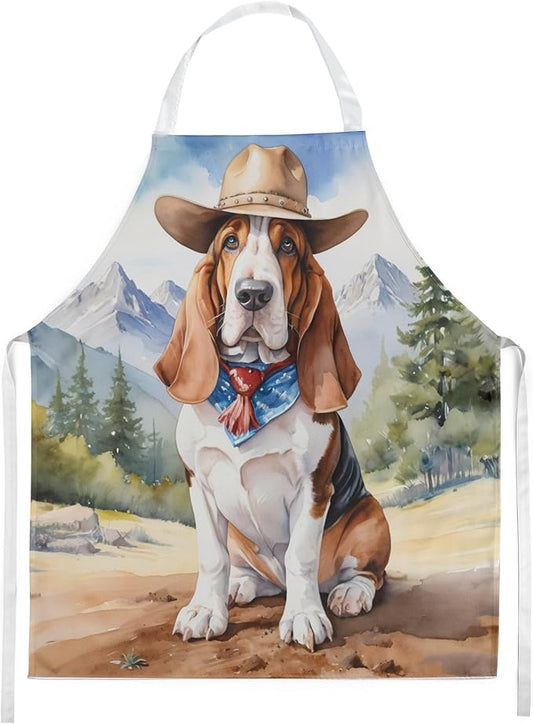 Caroline's Treasures Basset Hound Cowboy Welcome Apron Cooking Kitchen Server Baking Crafts Gardening for Adult Women Men, Unisex, Large, Multicolor