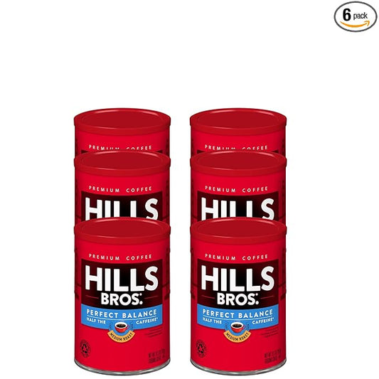 Hills Bros. Perfect Balance Ground Coffee – Premium Arabica Coffee Beans – Medium Roast, Rich Flavor Cup After Cup – Recyclable Steel Can for Freshness – Certified Kosher – 10.3oz Can, Pack of 6