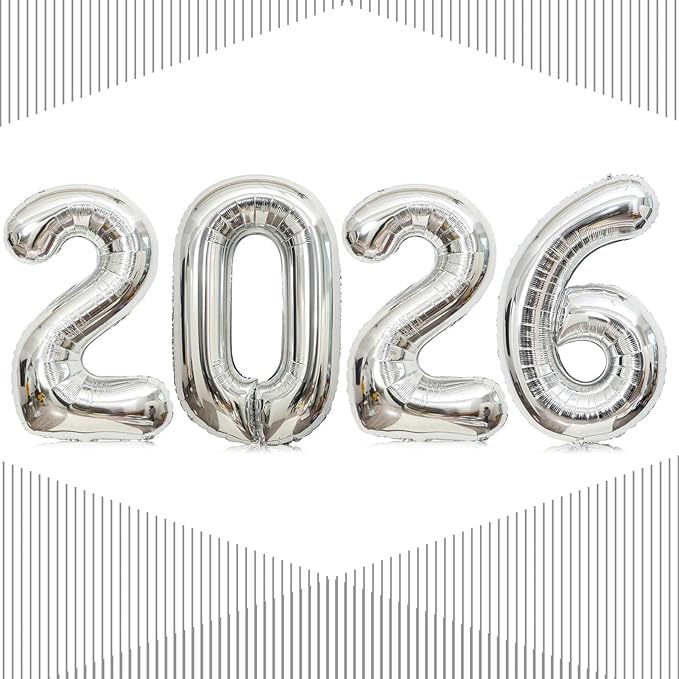 Silver 2026 Balloons, Gaint 40 Inch Silver 2026 Number Balloons,40 Inch 2026 Balloons for New Year Eve Party Supplies 2026, New Years Decorations 2026, Christmas, Graduations Decorations