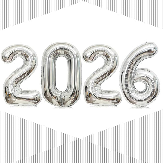 Silver 2026 Balloons, Gaint 40 Inch Silver 2026 Number Balloons,40 Inch 2026 Balloons for New Year Eve Party Supplies 2026, New Years Decorations 2026, Christmas, Graduations Decorations