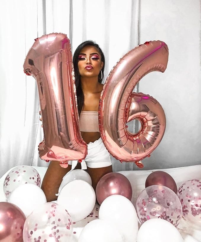 40 Inch Balloon Numbers, 16th Birthday Decorations for 1 6 16 61, Large Rose Gold Foil Sweet 16 Balloons Number for Wedding Memorial Day's Photo Shoot Decoration