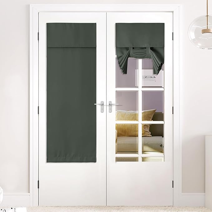 NICETOWN Blackout French Door Curtains, Privacy Thermal Insulated Tie Up Glass Shades, Easy to Install Tricia Window Drapes, Front Door Curtain, W26 x L64 inch, Dark Mallard, 1 Panel