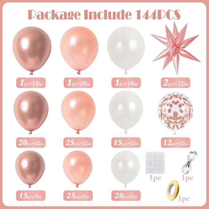 KARLURE Rose Gold Balloons Arch Kit with Metallic Rose Gold Confetti Balloons for Mothers Day Decorations Baby Shower Bridal Shower Wedding Birthday Party 2026 Graduation Anniversary Decorations