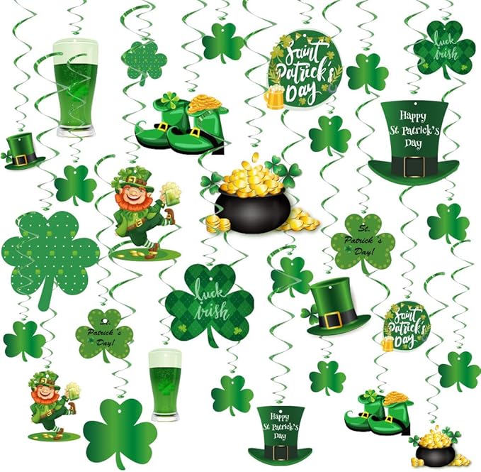 GOER St. Patrick's Day Party Decorations,30 Pcs Irish Shamrock St. Patrick's Day Hanging Swirls Party Supplies