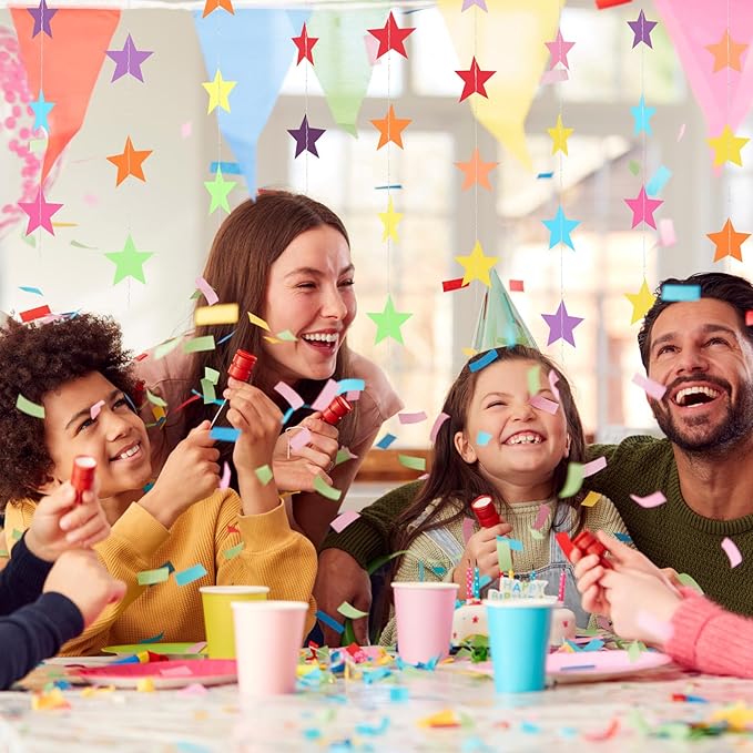 Patelai 130 Feet Glitter Star Garland Banner 2026 Party Decoration Double Side Star Hanging String Streamer Paper Twinkle for Graduation Wedding Birthday (Rainbow)