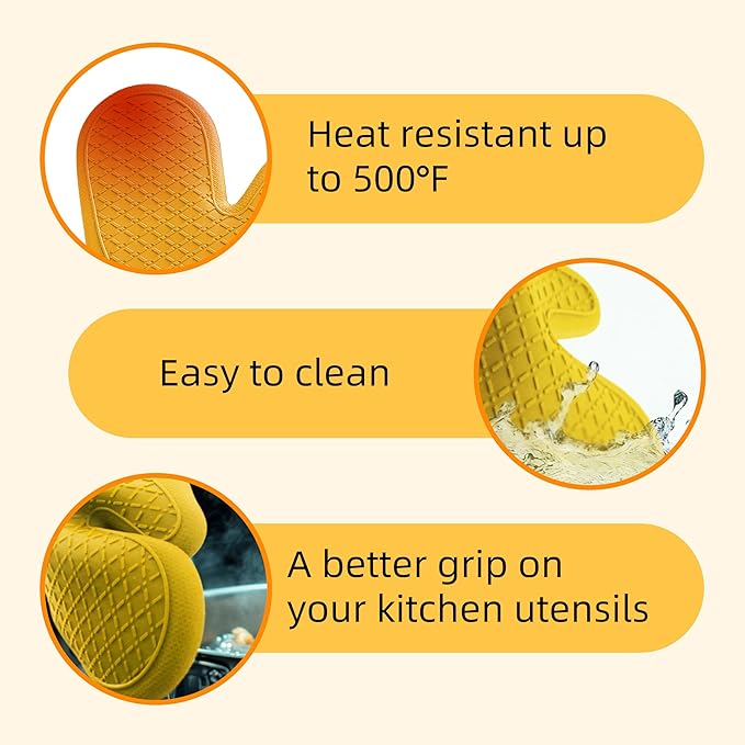 Pair of 2 Heat-Resistant Silicone Oven Mitts – Extra Long, Non-Slip Grip, Soft Cotton Lining, Perfect for Baking, Cooking & BBQ – 13” x 7” Kitchen Gloves (Sun Flower)