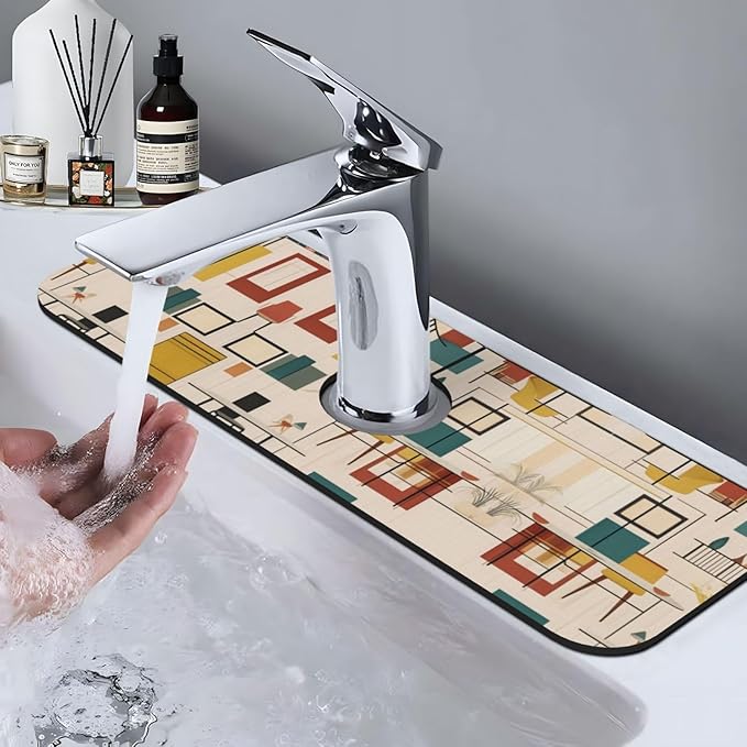Mid Century Modern Printed Faucet Absorbent mat, Suitable for bathrooms, Kitchens, and Other Sink Areas.