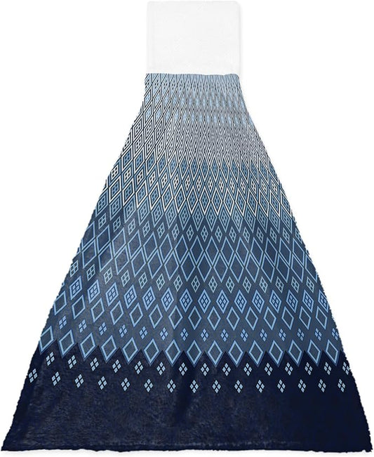 Alandar Home Kitchen Tie Towel Set of 1, Geometric Art Diamond Checker Absorbent Soft Hand Towels for Bathroom Hanging Towels, Modern Blue Ombre Gradient Fast Drying Cleaning Cloth with Loop