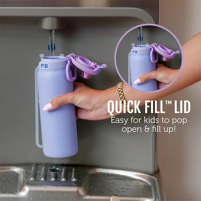 Ello Pop & Fill 18oz Stainless Steel Kids Water Bottle with Quick Fill Lid | Vacuum Insulated BPA Free Bottle with Leak Proof Straw and Chug Lid, Dishwasher Safe, Gift For Kids Teens, Cheetah