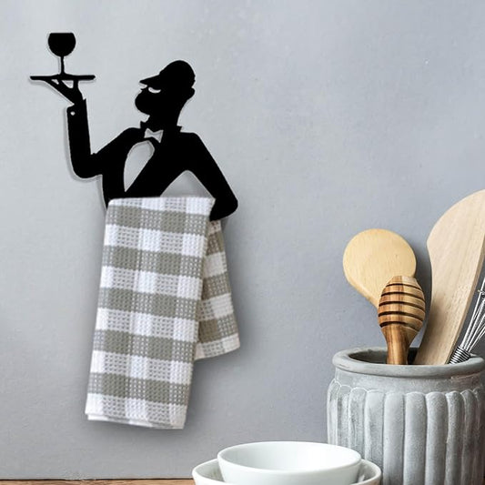 Pierre - Kitchen Towel Holder in a French Wine Waiter Design. Black Towel Hook - Hand Towel Holder for Bathroom & Kitchen - Heavy Duty Shower Hook - Service Waiter Design