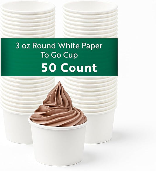 Restaurantware White 3 Count To Go Cup Disposable 3 x 3 x 1.8 Inches Paper Mini Cup Grease-Resistant Cup Recyclable Durable Design