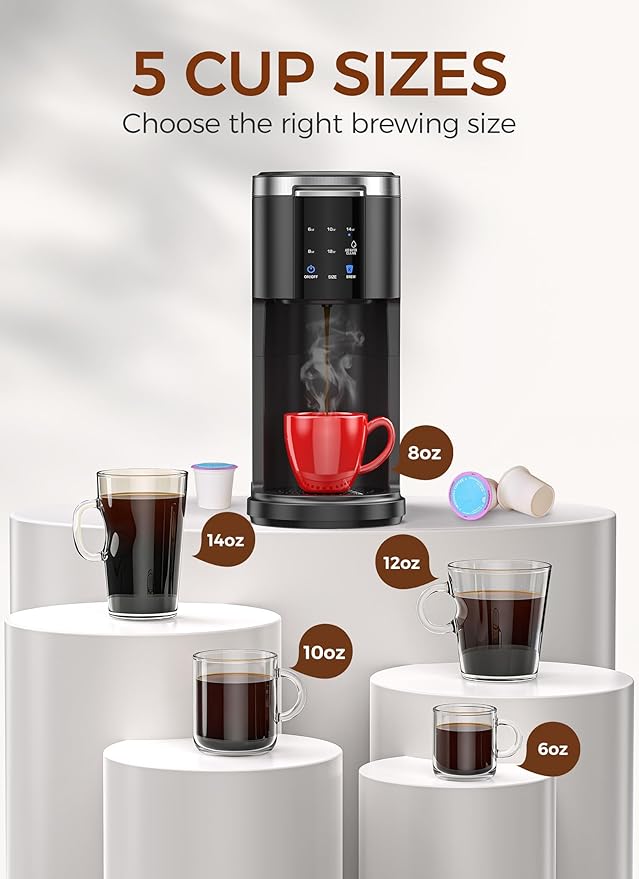 COWSAR Commercial Single Serve Coffee Maker, K Cup Coffee Brewer for Capsule and Ground Coffee, Capsule Coffee Machine with 40 Oz Water Tank, Instant-Heat, 5 Brew Sizes Up To 14 Oz, Classic Black