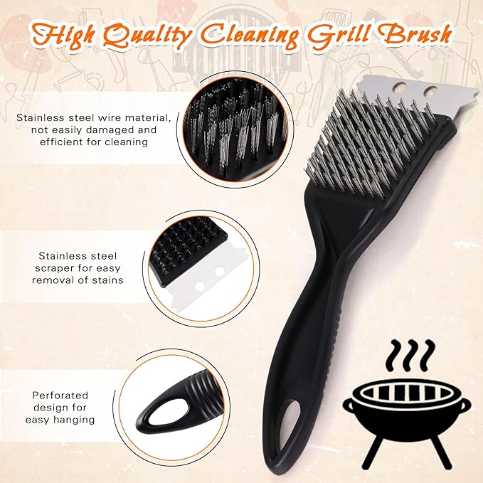 2 Pcs Grill Brush and Scraper,Barbecue Grill Cleaning Brush Stainless Steel Wire Grill Brush BBQ Cleaner Accessories for Outdoor Grill, Durable and Easy to Clean