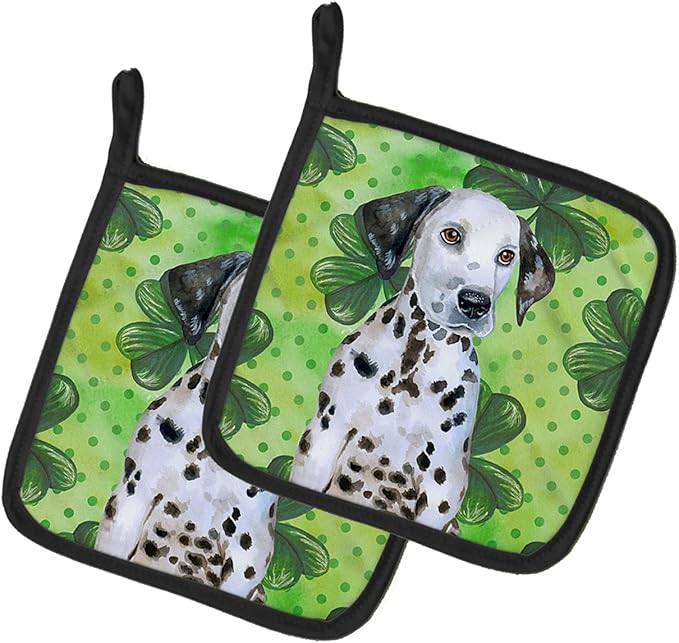 Caroline's Treasures BB9882PTHD Dalmatian Puppy St Patrick's Pair of Pot Holders, Green Kitchen Heat Resistant Pot Holders Sets Oven Hot Pads for Cooking Baking BBQ, 7 1/2 x 7 1/2
