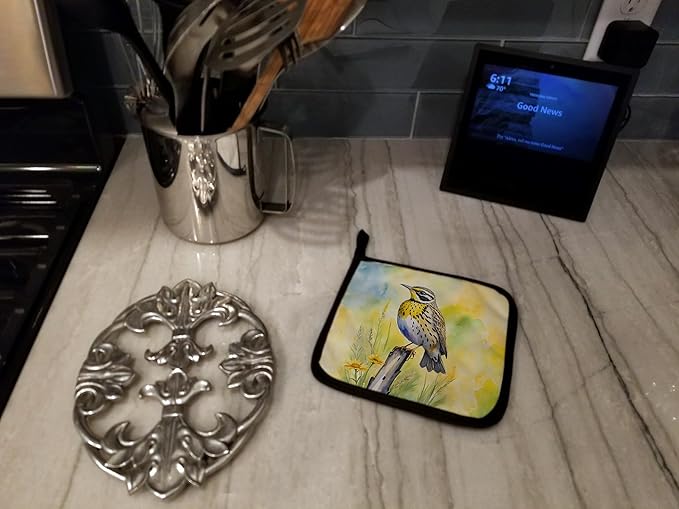 Caroline's Treasures Montana Western Meadowlark Pair of Pot Holders Kitchen Heat Resistant Pot Holders Sets Oven Hot Pads for Cooking Baking BBQ, 7 1/2 x 7 1/2