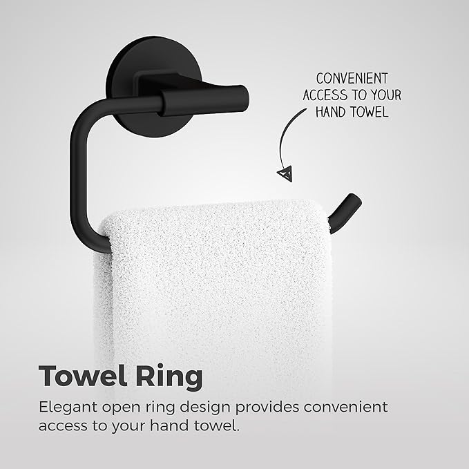 Pfister Capistrano Towel Ring, Hand Towel Holder for Bathroom, Wall-Mounted, Screw-in, Matte Black Finish, BRBCSO0B