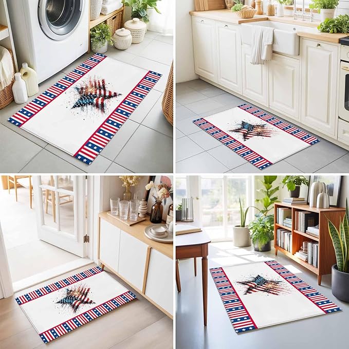 Area Rug 2x3ft, 4th of July Stars Stripes Abstract Flag Washable Rugs for Living Room Bedroom, Patriotic Theme Soft Non-Slip Area Rugs Rectangle Floor Carpet for Dining Room