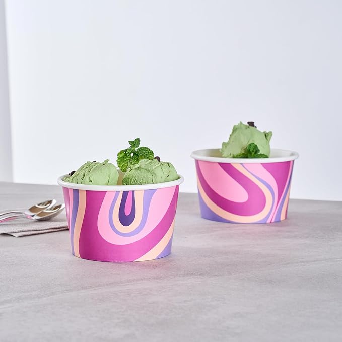 Coppetta 8 Ounce Dessert Cups, 50 Greaseproof Ice Cream Cups - Lids Sold Separately, For Hot And Cold Foods, Midnight Groove Paper Yogurt Bowls, Disposable, Sturdy - Restaurantware