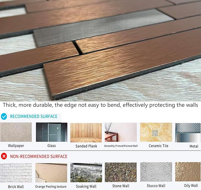 WEIMEISC 10 Sheets Peel and Stick Backsplash Tile for Kitchen, Self-Adhesive Mosaic Tile, Stick on Bathroom Vanities，Fireplace Décor, Laundry Table (Brushed Bronze+Frosted Silver)