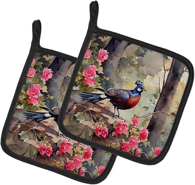 Caroline's Treasures Pheasant Pair of Pot Holders Kitchen Heat Resistant Pot Holders Sets Oven Hot Pads for Cooking Baking BBQ, 7 1/2 x 7 1/2