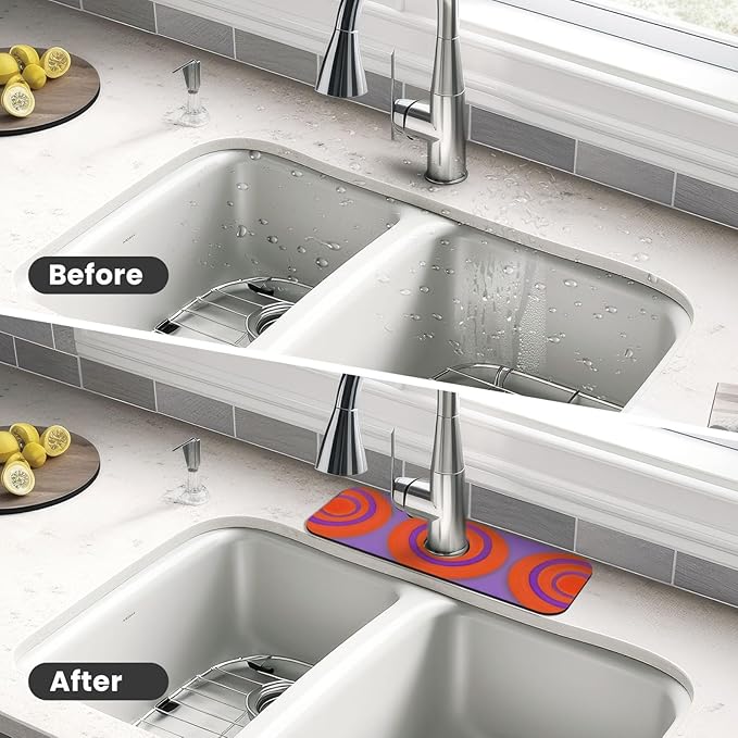 Orange circle centre Printed faucet absorbent mat, suitable for bathrooms, kitchens, and other sink areas.