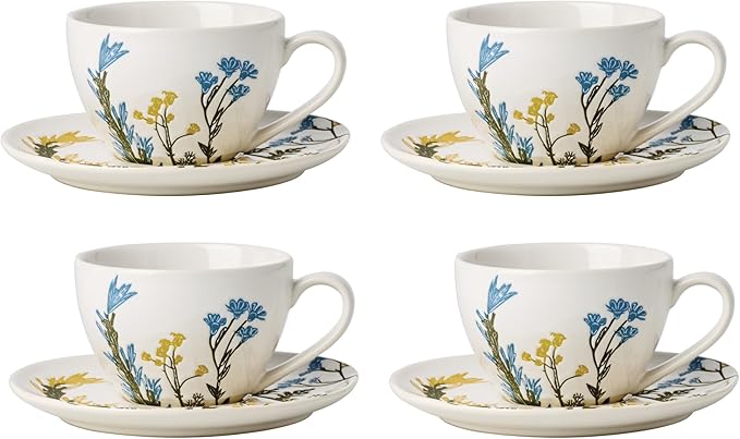 Lenox 898386 Wildflowers Tea Cup & Saucer, Set Of 4