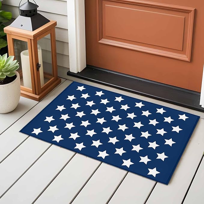 Area Rug 2x3ft, 4th of July White Star on Navy Blue Washable Rugs for Living Room Bedroom, Independence Freedom Liberty Soft Non-Slip Area Rugs Rectangle Floor Carpet for Dining Room