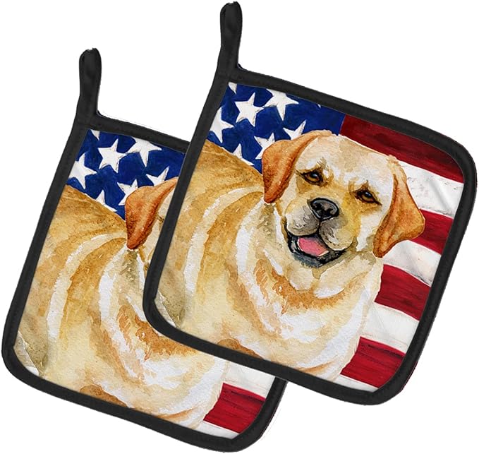 Caroline's Treasures BB9664PTHD Golden Retriever Patriotic Pair of Pot Holders Kitchen Heat Resistant Pot Holders Sets Oven Hot Pads for Cooking Baking BBQ, 7 1/2 x 7 1/2