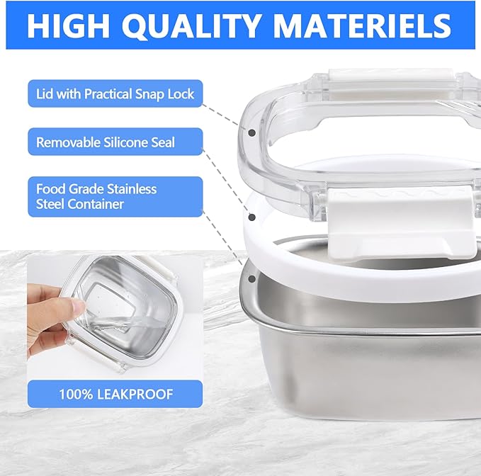5 Piece Stainless Steel Containers with Lids, 8.5oz Food Storage Containers Leakproof Lunch Small Snack Boxes, Reusable Meal Prep Containers Suitable for Dips, Condiments, Snacks