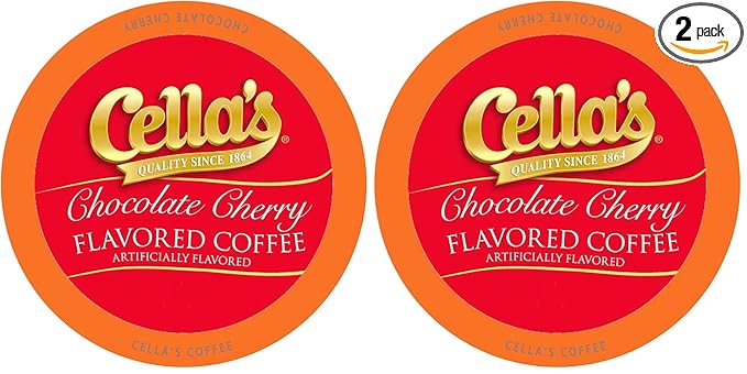 Cella's Chocolate Cherry Coffee Pods Compatible with Keurig K Cup Brewers,Medium Roast Flavored Coffee,Smooth Serve Pods for Home and Office,40 Count (Pack of 2)