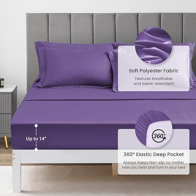 Love's cabin California King Comforter Set Purple, 7 Pieces California King Bed in a Bag, All Season Bedding Sets with 1 Comforter, 1 Flat Sheet, 1 Fitted Sheet, 2 Pillowcase and 2 Pillow Sham | Soft, Breathable, Lightweight, Comfortable