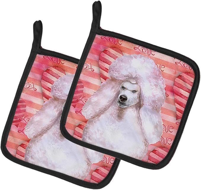 Caroline's Treasures BB9804PTHD White Standard Poodle Love Pair of Pot Holders, Red Kitchen Heat Resistant Pot Holders Sets Oven Hot Pads for Cooking Baking BBQ, 7 1/2 x 7 1/2