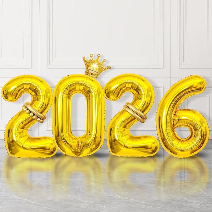 2026 Balloons Gold,40 Inch 2026 Number Balloons with Foil Crown Balloons for Happy New Year Decorations New Years Eve 2026 Graduation Decorations Class of 2026 Party Supplies