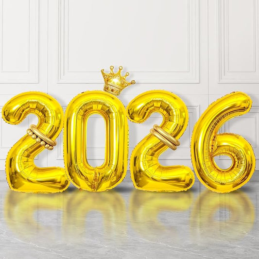2026 Balloons Gold,40 Inch 2026 Number Balloons with Foil Crown Balloons for Happy New Year Decorations New Years Eve 2026 Graduation Decorations Class of 2026 Party Supplies