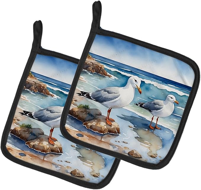 Caroline's Treasures Gulls Scavenging Pair of Pot Holders Kitchen Heat Resistant Pot Holders Sets Oven Hot Pads for Cooking Baking BBQ, 7 1/2 x 7 1/2
