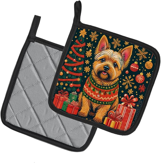 Caroline's Treasures Norwich Terrier Christmas Pair of Pot Holders Kitchen Heat Resistant Pot Holders Sets Oven Hot Pads for Cooking Baking BBQ, 7 1/2 x 7 1/2