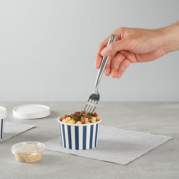 Coppetta 5 Ounce Dessert Cups, 50 Disposable Ice Cream Cups - Lids Sold Separately, Sturdy, Blue And White Paper FroYo Bowls, Striped, For Hot And Cold Foods, Perfect For Gelato - Restaurantware