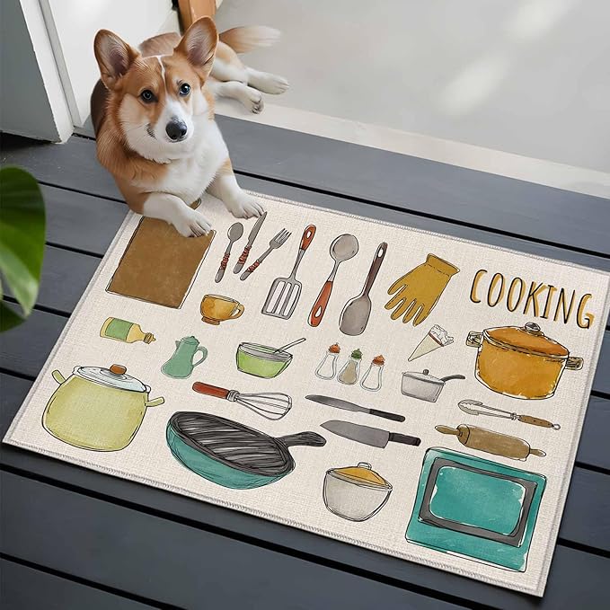 Cooking Kitchenware Kitchen Tool Pattern Rectangle Rugs 2x3ft for Living Room Washable Circle Rug Non-Slip Carpet Soft Mat for Bedroom Dining Room Bathroom Home Holiday Decorations Indoor