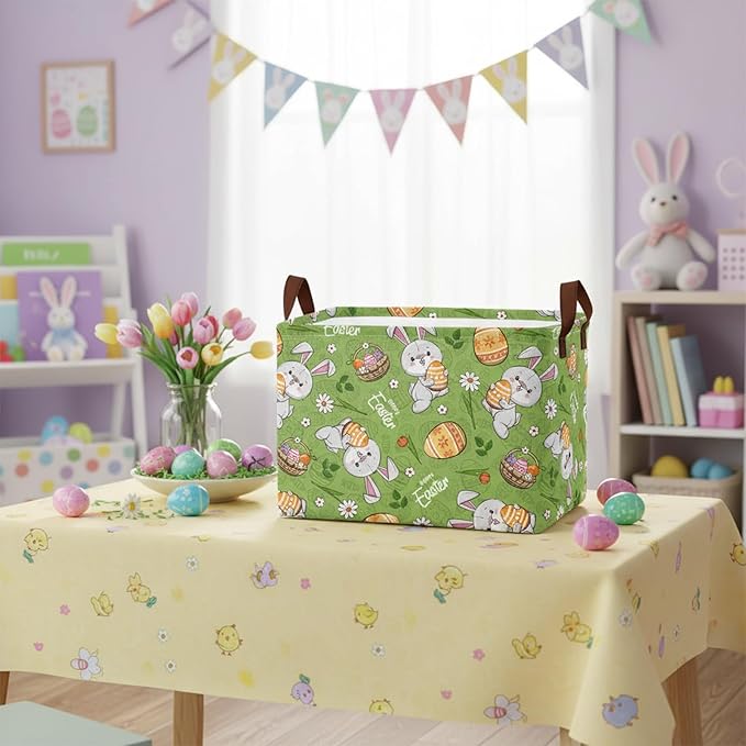 Large Rectangular Cute Kid Easter Basket Empty Bunny Eggs Easter Basket Gift Spring Room Storage Organizer Décor (E-06)