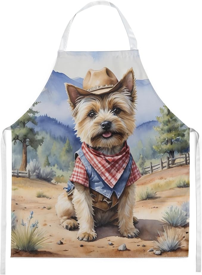 Caroline's Treasures Cairn Terrier Cowboy Welcome Apron Cooking Kitchen Server Baking Crafts Gardening for Adult Women Men, Unisex, Large, Multicolor