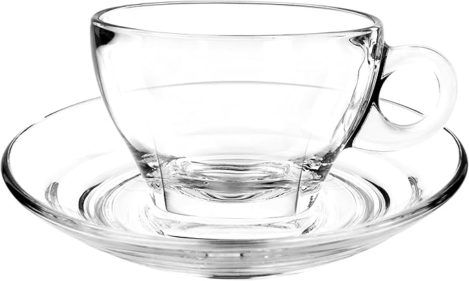 Latte 9 oz Cup and Saucer-gift box set (2 cups + 2 saucers) Drinkware Cups With Saucers, Clear