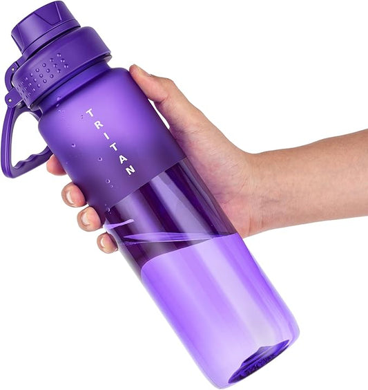 OLDLEY 32oz Frosted Clear Water Bottle, BPA-Free Tritan Plastic Reusable Water Bottle with Fast-Flow Spout Lid, Wide Mouth Leakproof Sports Drinking Bottle for Gym, School, Office, Travel,Purple