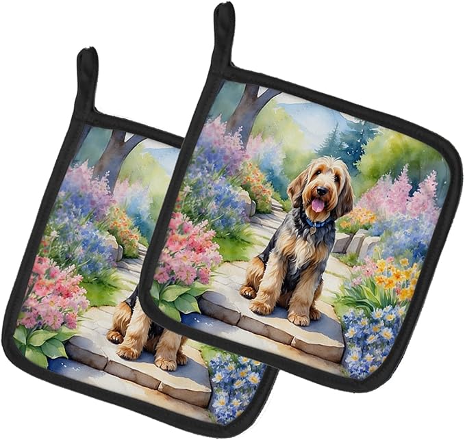 Caroline's Treasures Otterhound Spring Path Pair of Pot Holders Kitchen Heat Resistant Pot Holders Sets Oven Hot Pads for Cooking Baking BBQ, 7 1/2 x 7 1/2
