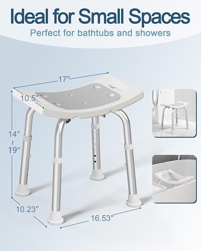 HOMLAND Shower Chair for Inside Shower, 400 lbs Adjustable Shower Stool with Suction Feet, Shower Seat for Inside Tub Bathroom Bench Bath Chair for Elderly and Disabled - Light Gray