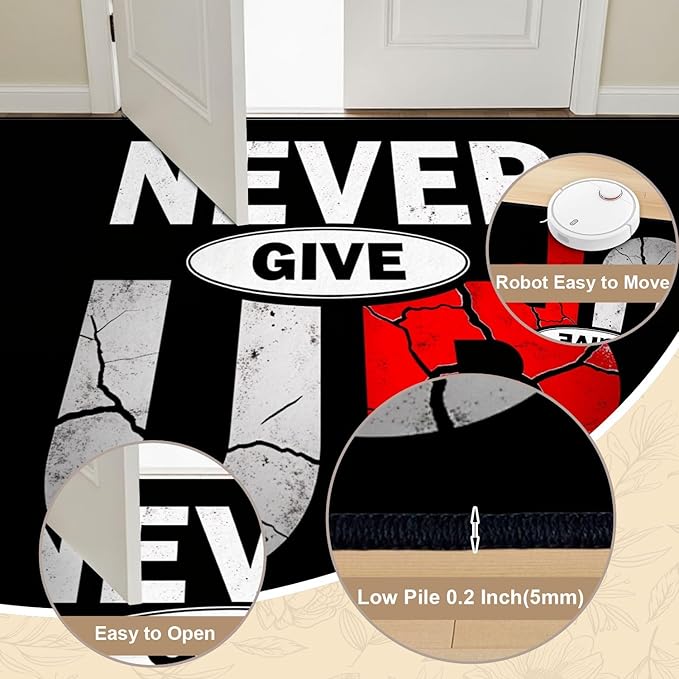 9x12 Area Rugs for Bedroom Boho Washable Man Cave Rug for Living Room Never Give Up Motivational Typography Cracked Lettering Design Soft Rubber Backed Non-Slip Large Carpets for Boys