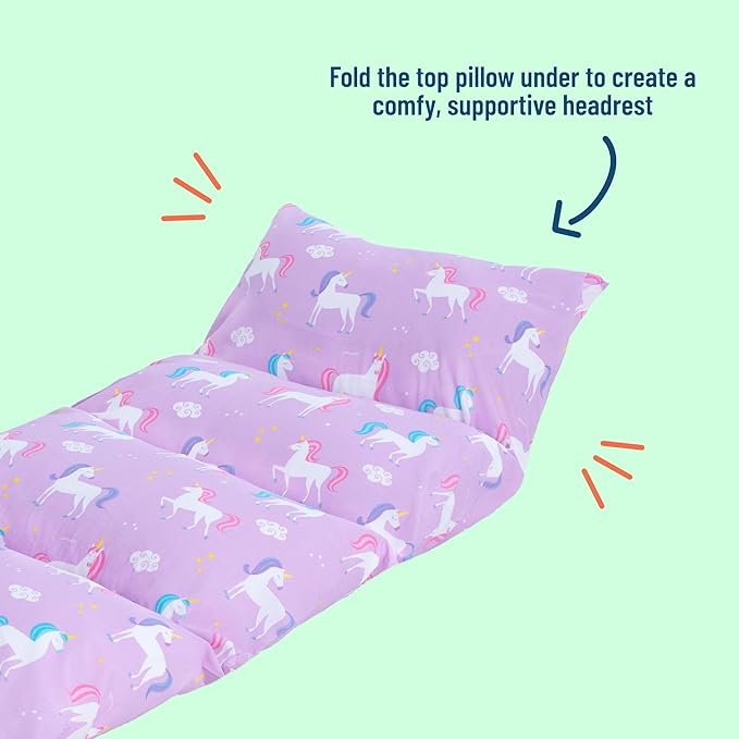 Wildkin Kids Pillowcase Lounger Cover – Travel-Friendly Sleepover Lounger, Fits Standard Pillows (Pillows Not Included), Soft Cotton Blend, Fun Patterns for Boys & Girls - Unicorns