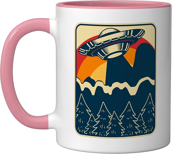 Ufo Alien Vintage Retro Ceramic Mug, Pink/White