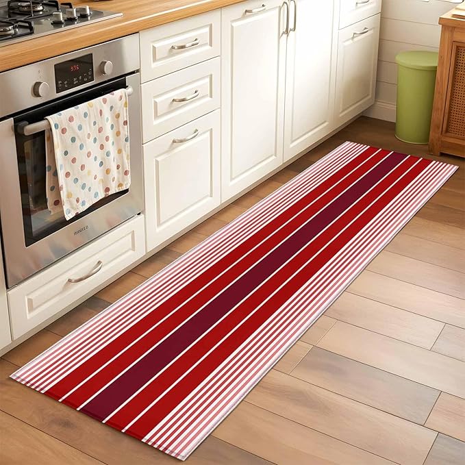 Runner Rug for Bedroom Hallway, Abstract Gradient Red White Stripes Kitchen Runner Rugs Area Rug 2x6ft, Ombre Modern Art Washable Soft Floor Carpet for Entryway Stair
